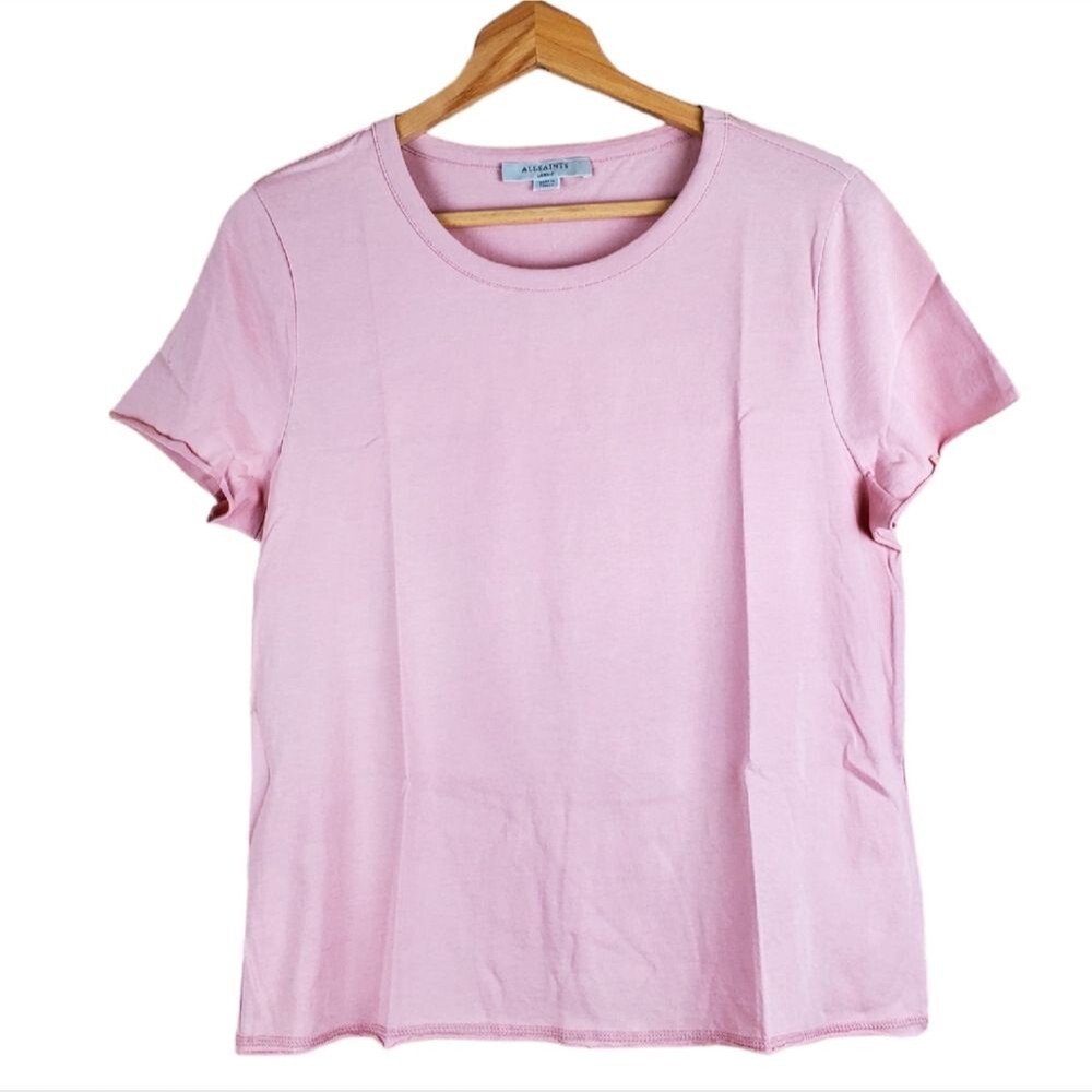 ALLSAINTS Bela Tee Pink Large 100% Cotton Crew Neck Short Sleeve Minimalist Top